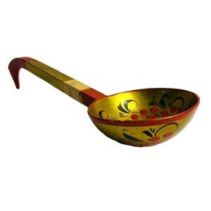 Russian Khokhloma Vintage Wooden Ladle Spoon Hand Painted Folk Art Made in USSR